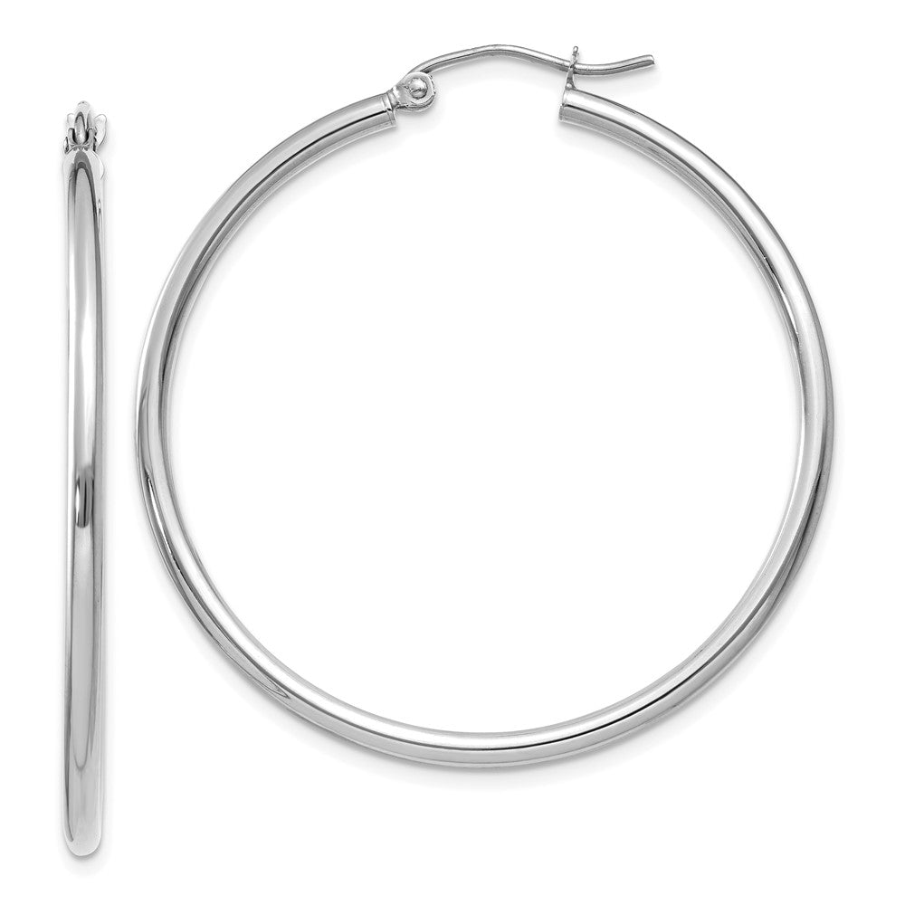 10K White Gold Polished 2mm Lightweight Hoop Earrings