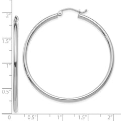 10K White Gold Polished 2mm Tube Hoop Earrings