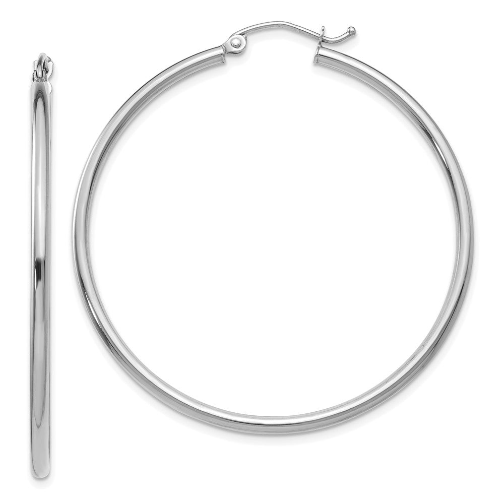 10K White Gold Polished 2mm Lightweight Tube Hoop Earrings