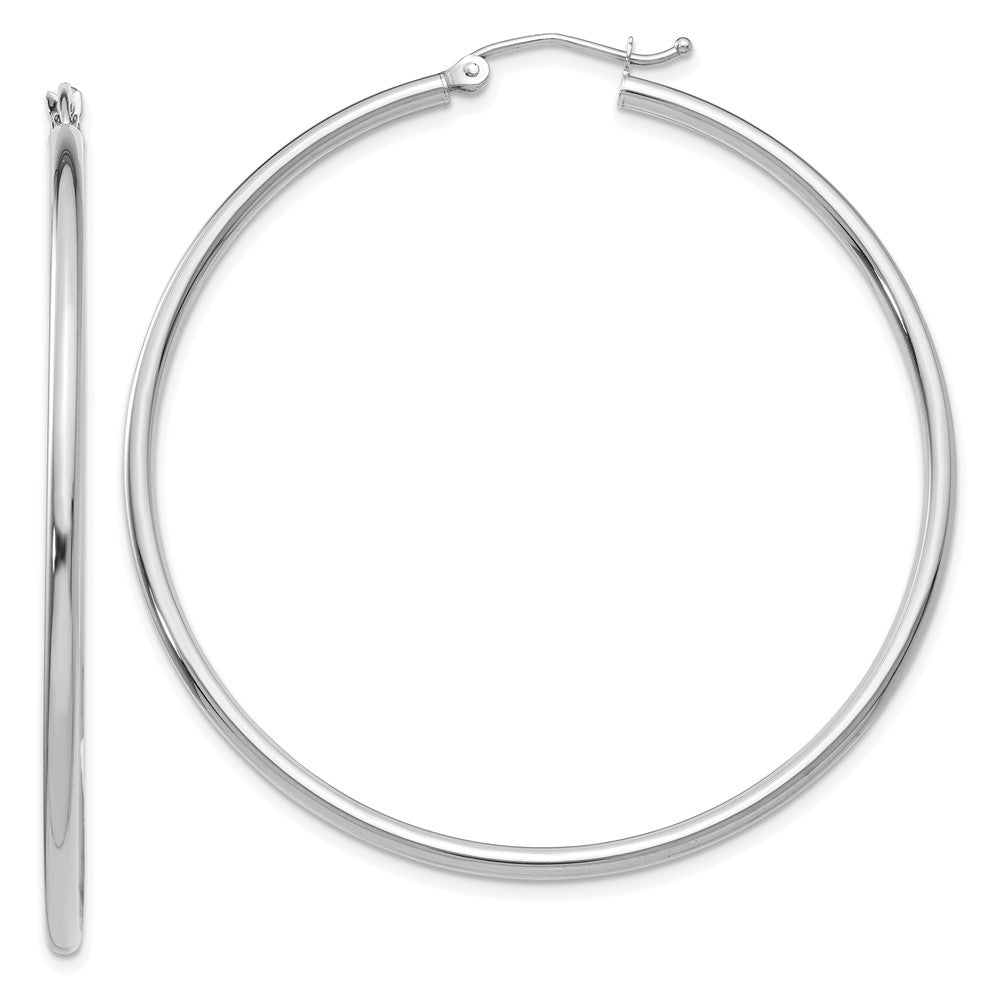 10K White Gold Polished 2mm Lightweight Tube Hoop Earrings