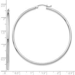 10K White Gold Polished 2mm Tube Hoop Earrings