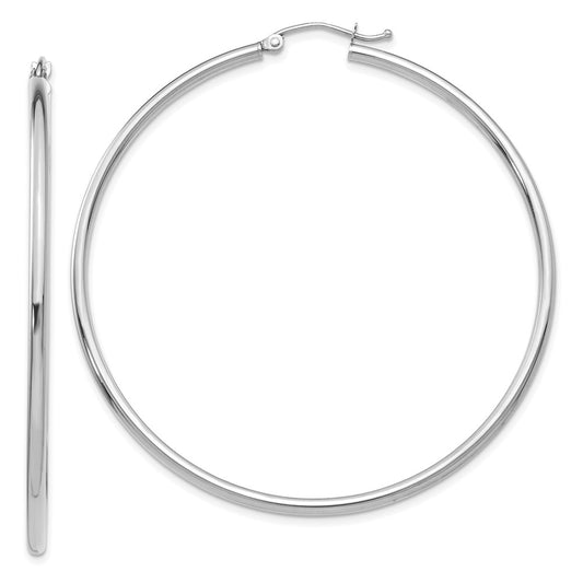 10K White Gold Polished 2mm Lightweight Tube Hoop Earrings