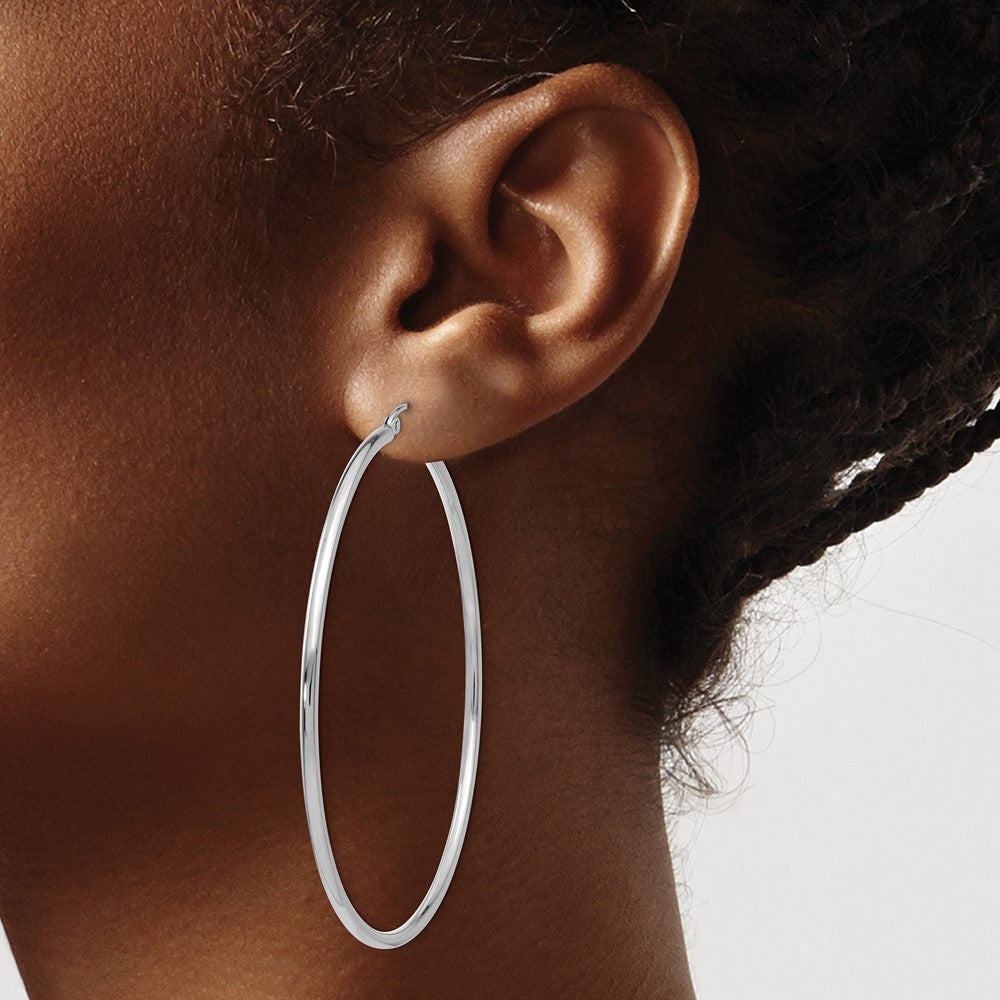 10K White Gold Polished 2mm Tube Hoop Earrings