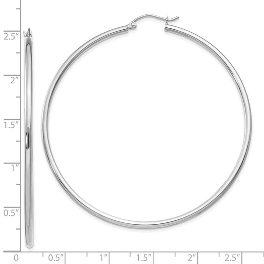 10K White Gold Polished 2mm Lightweight Tube Hoop Earrings