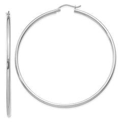 10K White Gold Polished 2mm Lightweight Tube Hoop Earrings