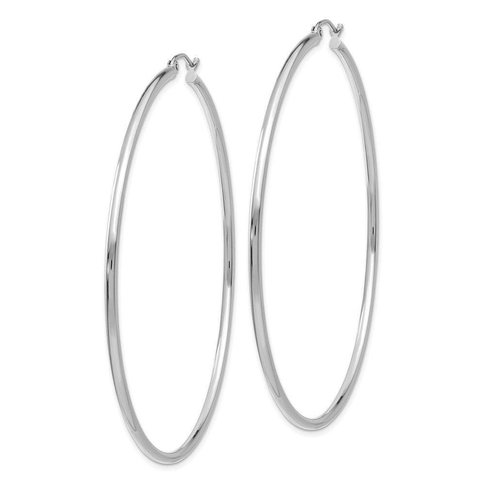 10K White Gold Polished 2mm Tube Hoop Earrings