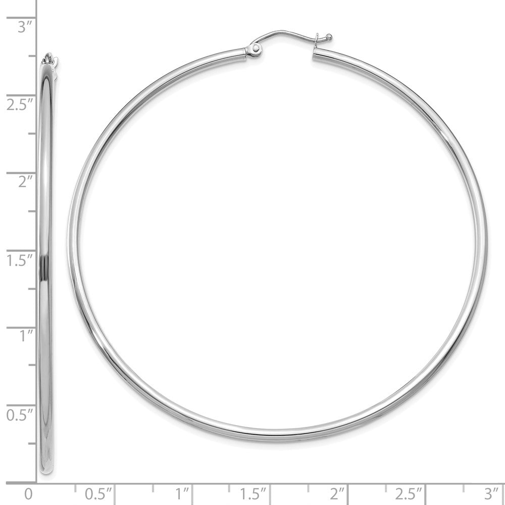 10K White Gold Polished 2mm Lightweight Tube Hoop Earrings