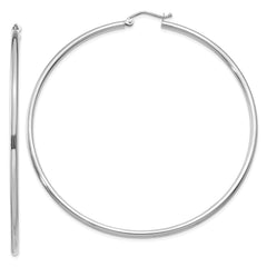 10K White Gold Polished 2mm Lightweight Tube Hoop Earrings