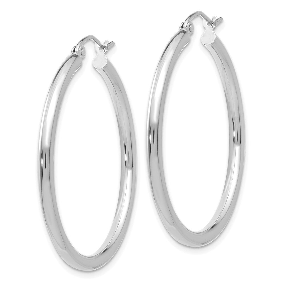 10K White Gold Polished 2.5mm Tube Hoop Earrings