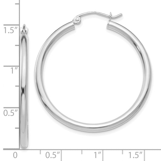 10K White Gold Polished 2.5mm Lightweight Tube Hoop Earrings