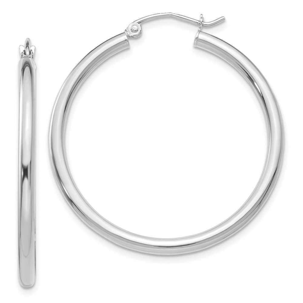 10K White Gold Polished 2.5mm Lightweight Tube Hoop Earrings