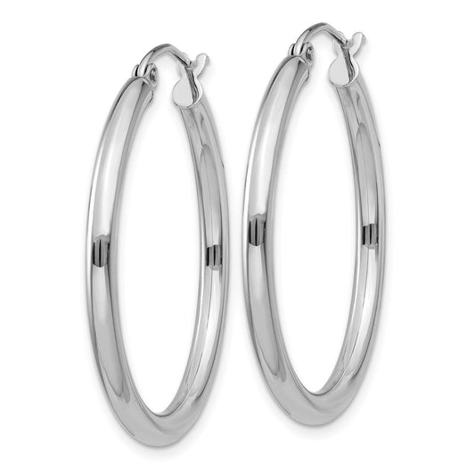 10K White Gold Polished 2.5mm Tube Hoop Earrings