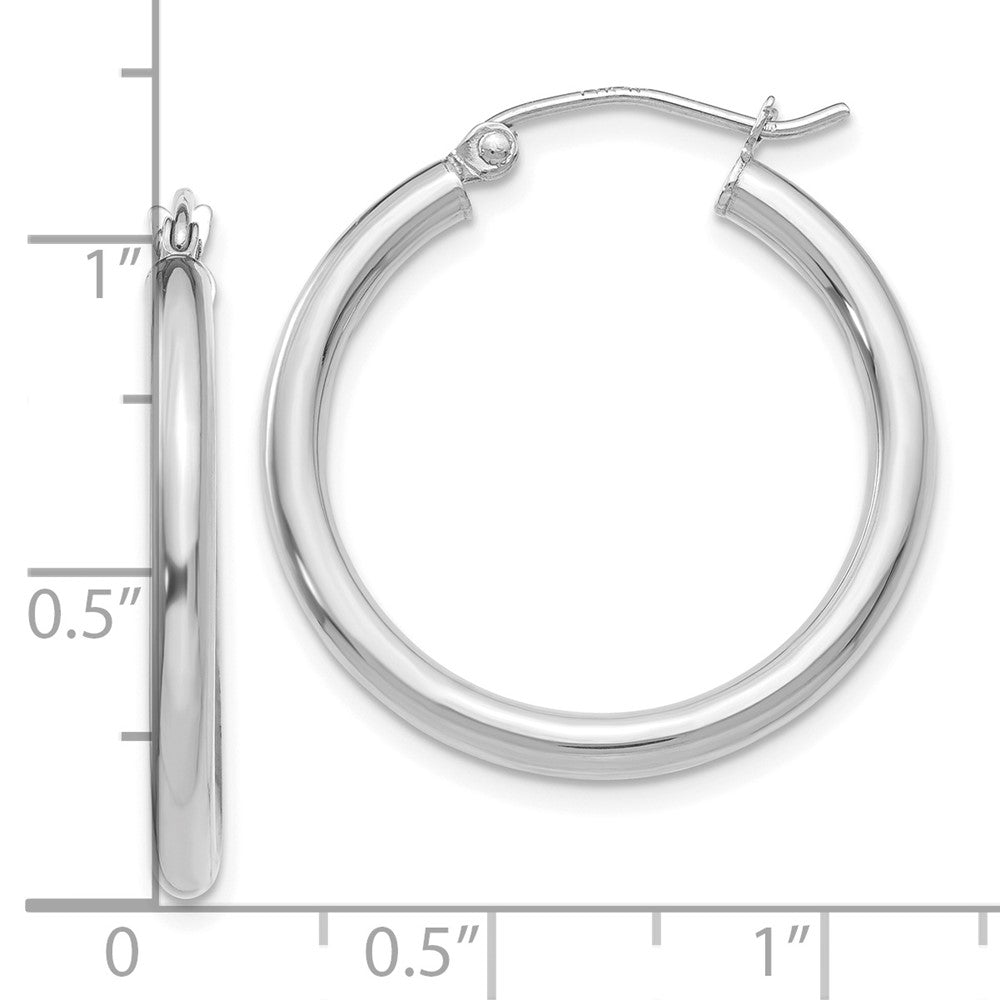 10K White Gold Polished 2.5mm Tube Hoop Earrings