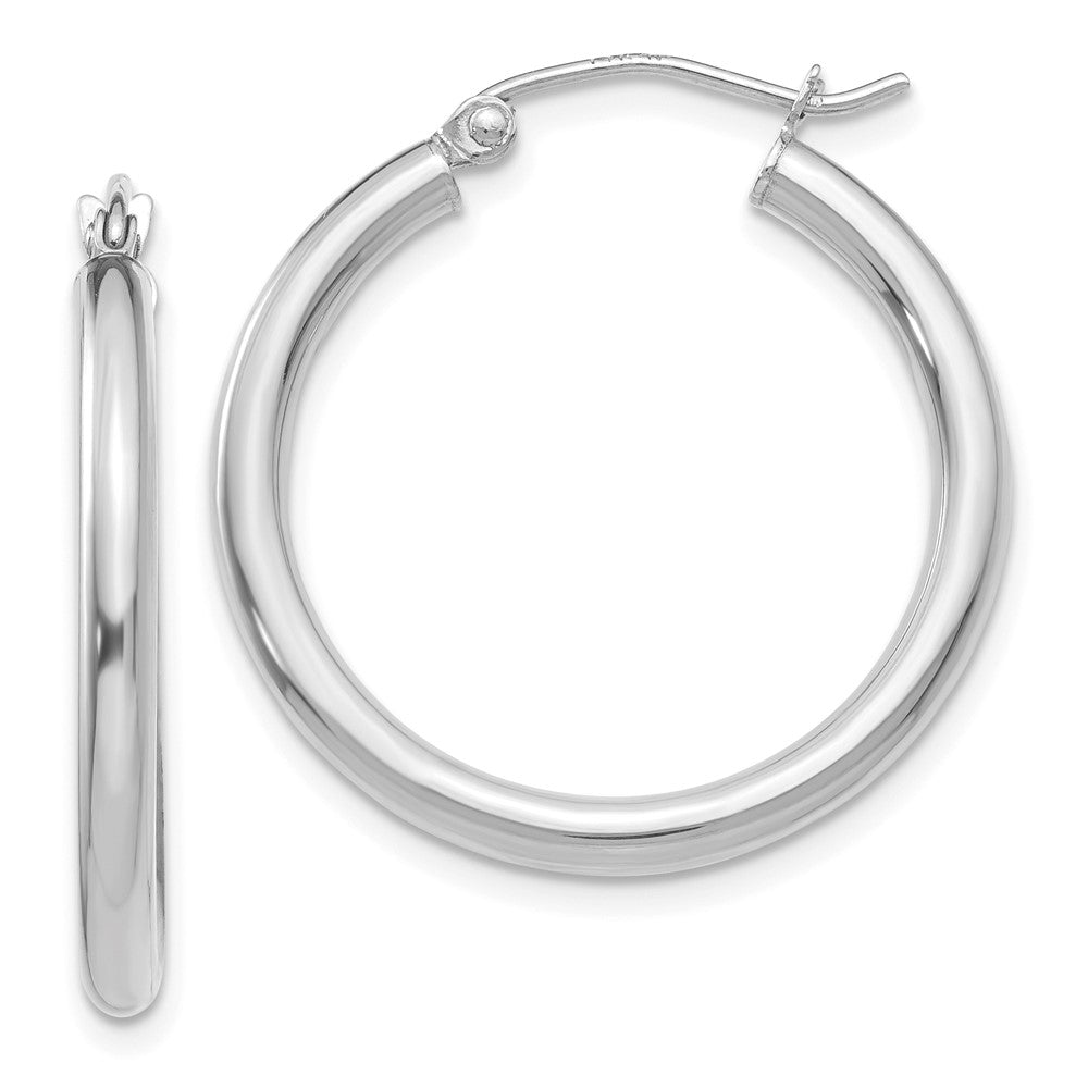 10K White Gold Polished 2.5mm Lightweight Tube Hoop Earrings