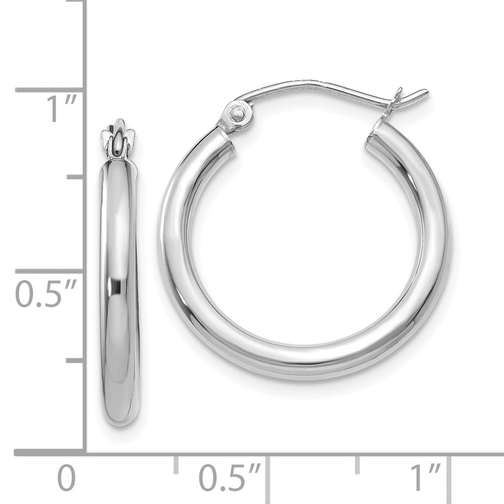 10K White Gold Polished 2.5mm Tube Hoop Earrings