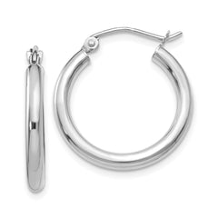 10K White Gold Polished 2.5mm Lightweight Tube Hoop Earrings