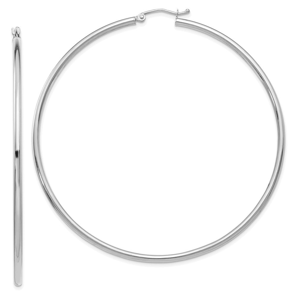 10K White Gold Polished 2.5mm Lightweight Tube Hoop Earrings