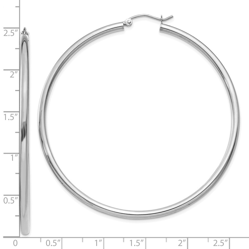 10K White Gold Polished 2.5mm Lightweight Tube Hoop Earrings