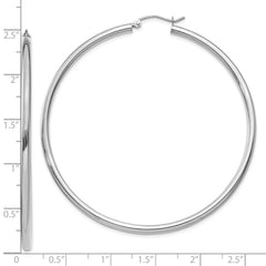 10K White Gold Polished 2.5mm Lightweight Tube Hoop Earrings