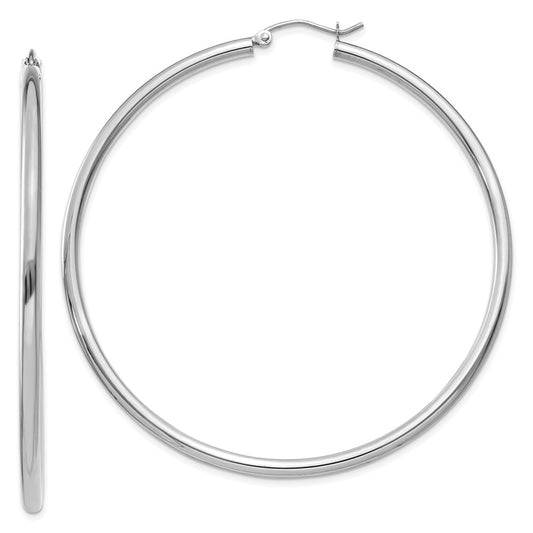 10K White Gold Polished 2.5mm Lightweight Tube Hoop Earrings