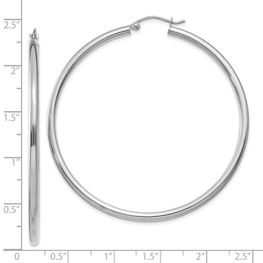 10K White Gold Polished 2.5mm Lightweight Tube Hoop Earrings