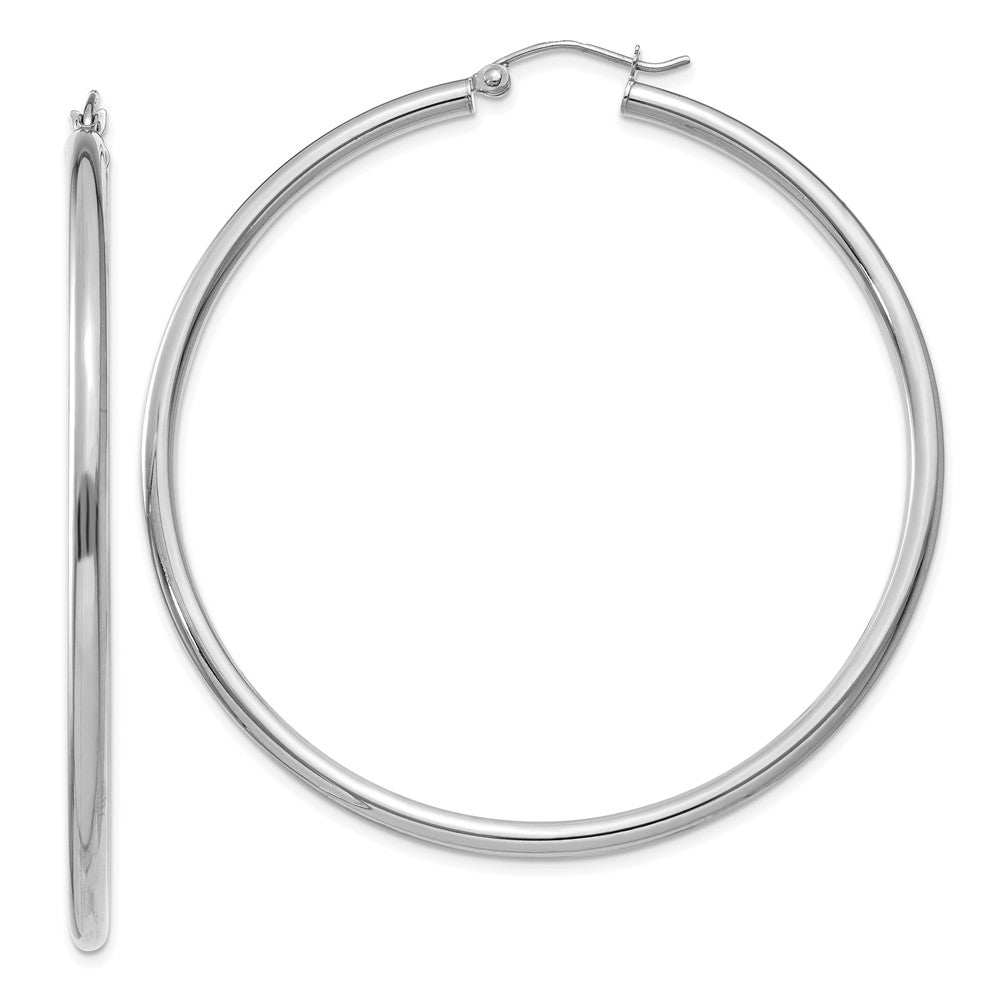 10K White Gold Polished 2.5mm Lightweight Tube Hoop Earrings