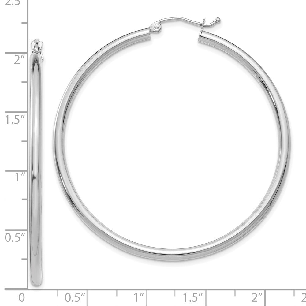 10K White Gold Polished 2.5mm Lightweight Tube Hoop Earrings