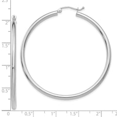 10K White Gold Polished 2.5mm Lightweight Tube Hoop Earrings