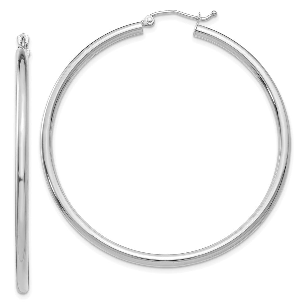 10K White Gold Polished 2.5mm Lightweight Tube Hoop Earrings