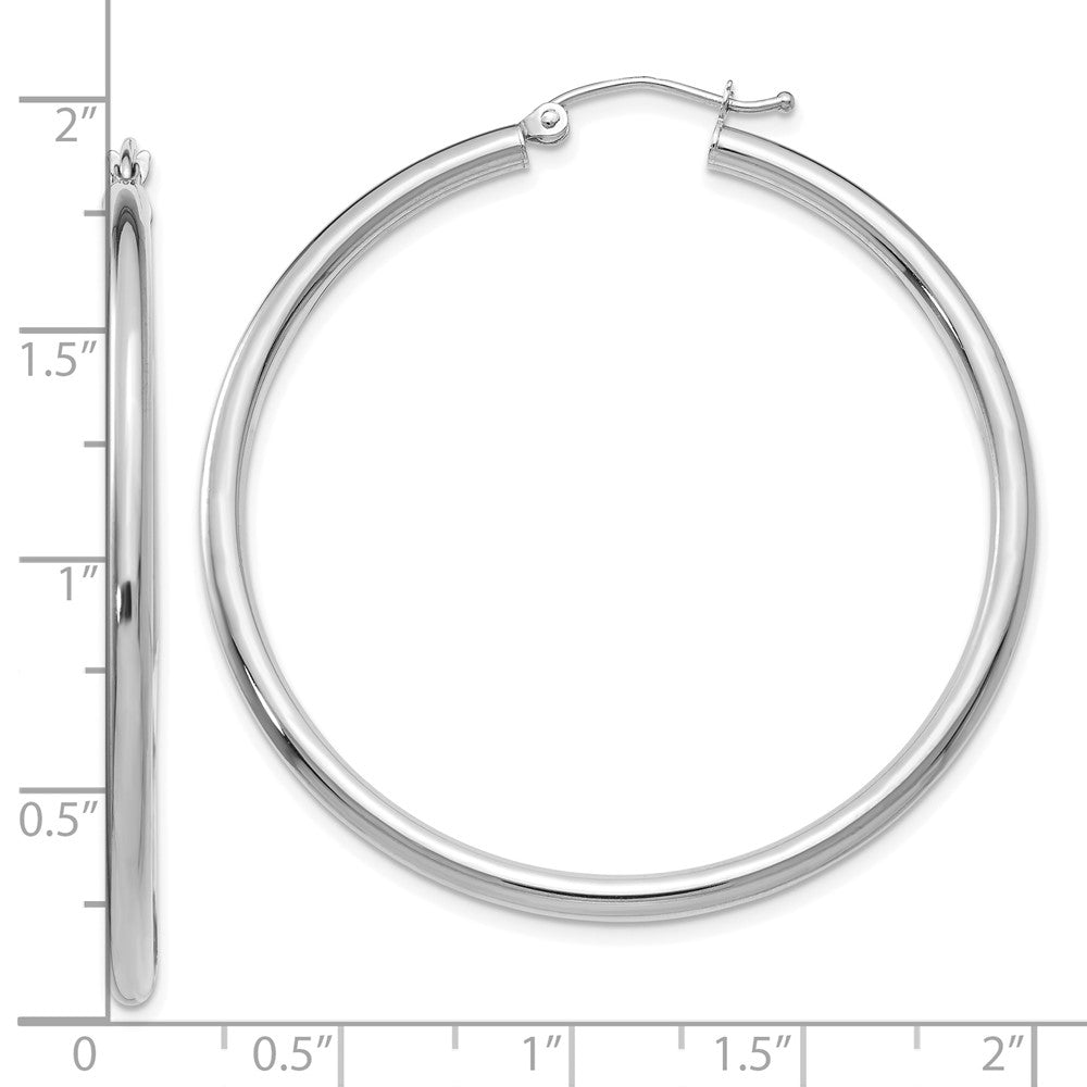 10K White Gold Polished 2.5mm Lightweight Tube Hoop Earrings