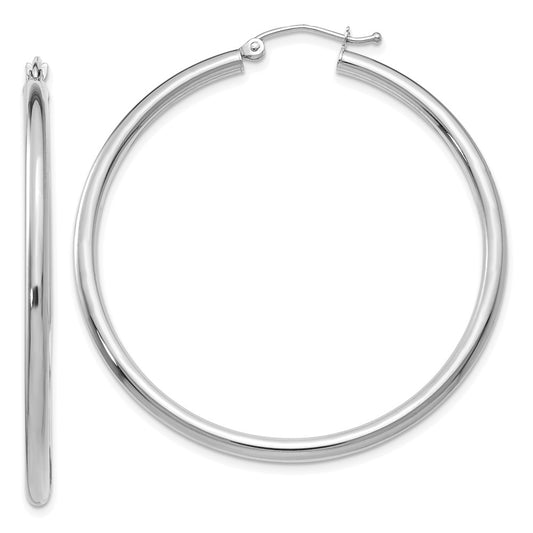 10K White Gold Polished 2.5mm Lightweight Tube Hoop Earrings