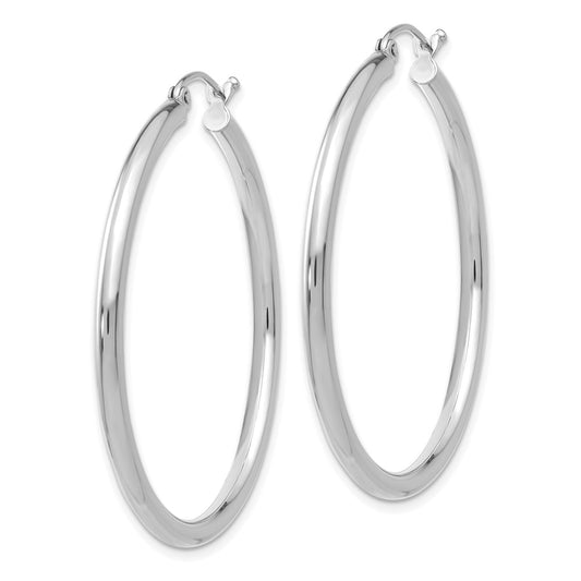 10K White Gold Polished 2.5mm Tube Hoop Earrings