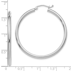 10K White Gold Polished 2.5mm Tube Hoop Earrings