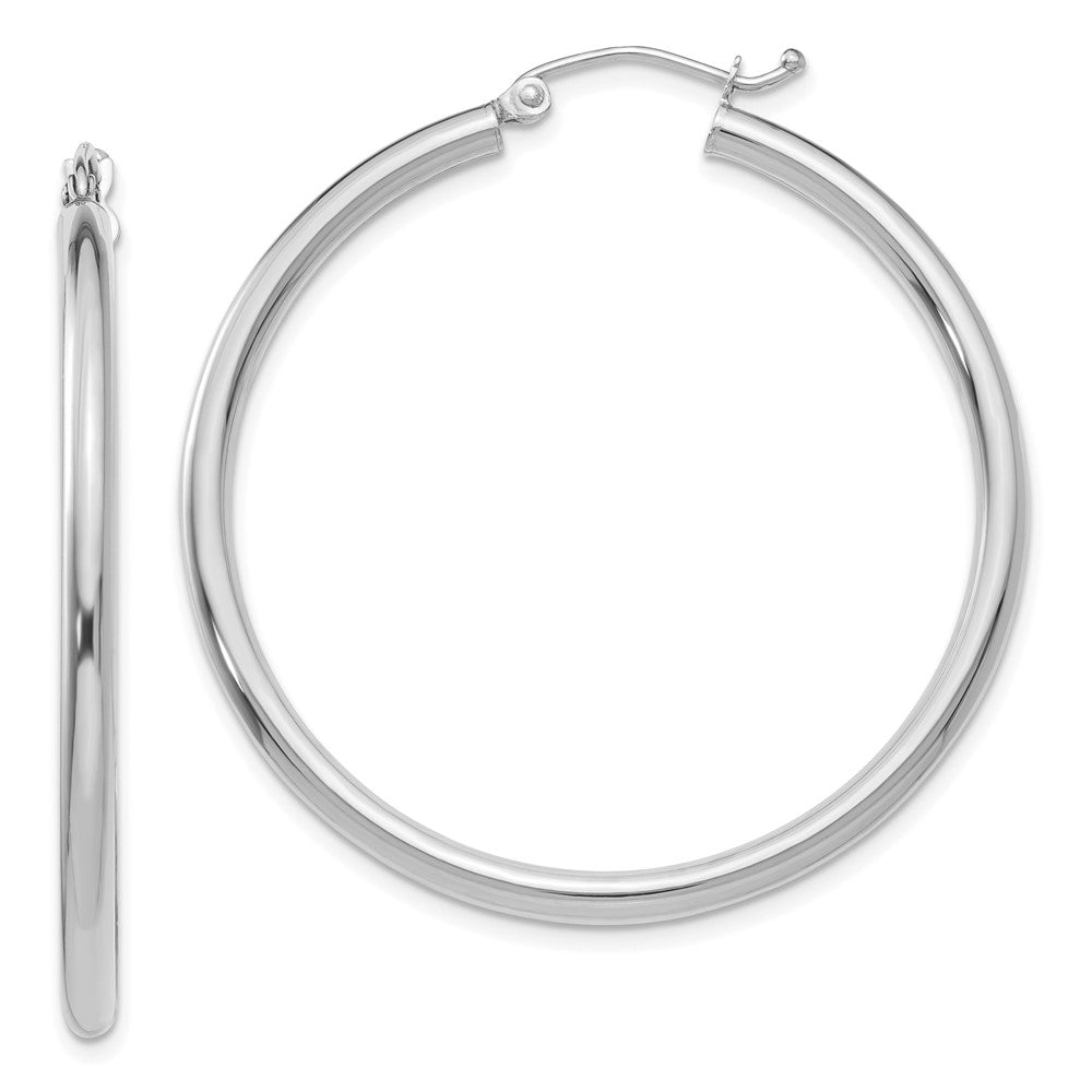 10K White Gold Polished 2.5mm Lightweight Tube Hoop Earrings