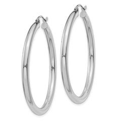 10K White Gold Polished 3mm Tube Hoop Earrings