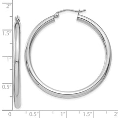 10K White Gold Polished 3mm Tube Hoop Earrings