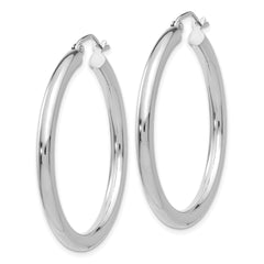 10K White Gold Polished 3mm Tube Hoop Earrings