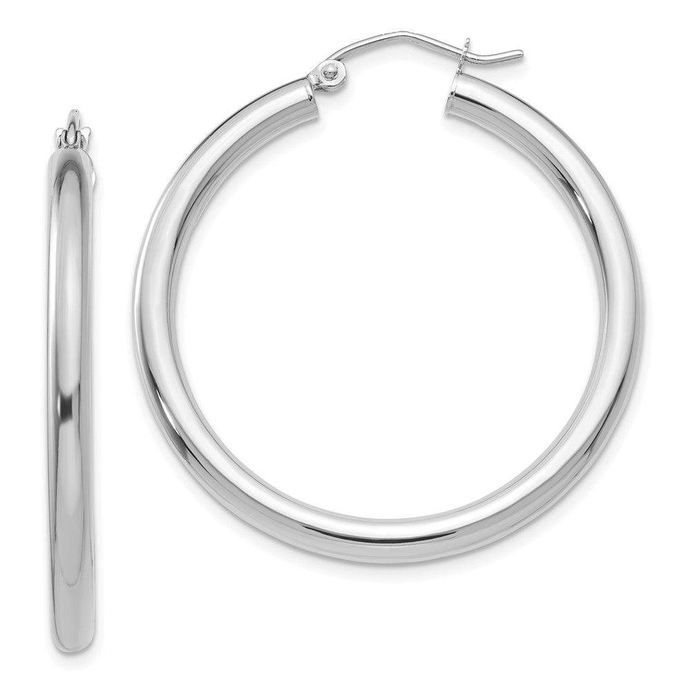 10K White Gold Polished 3mm Lightweight Tube Hoop Earrings