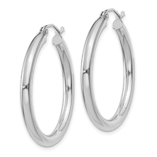 10K White Gold Polished 3mm Tube Hoop Earrings