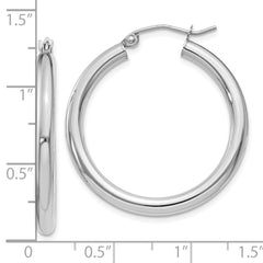 10K White Gold Polished 3mm Lightweight Tube Hoop Earrings