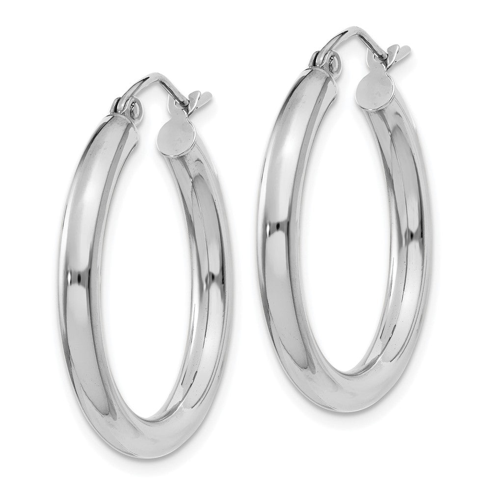 10K White Gold Polished 3mm Tube Hoop Earrings