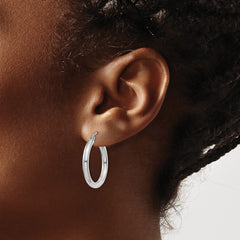 10K White Gold Polished 3mm Tube Hoop Earrings