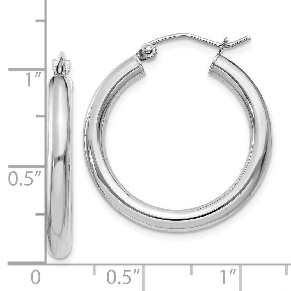 10K White Gold Polished 3mm Tube Hoop Earrings