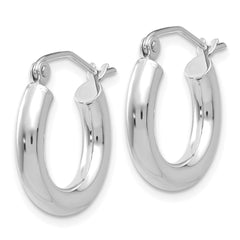 10K White Gold Polished 3mm Tube Hoop Earrings