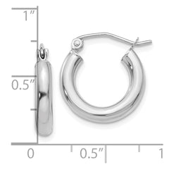 10K White Gold Polished 3mm Tube Hoop Earrings