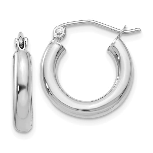 10K White Gold Polished 3mm Tube Hoop Earrings