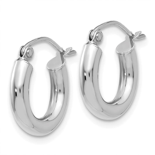 10K White Gold Polished 3mm Tube Hoop Earrings