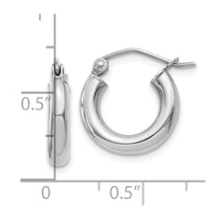 10K White Gold Polished 3mm Tube Hoop Earrings