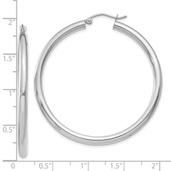 10K White Gold Polished 3mm Tube Hoop Earrings