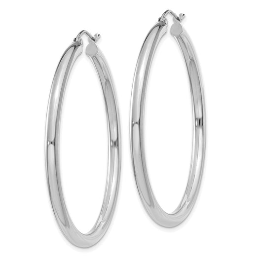 10K White Gold Polished 3mm Lightweight Tube Hoop Earrings